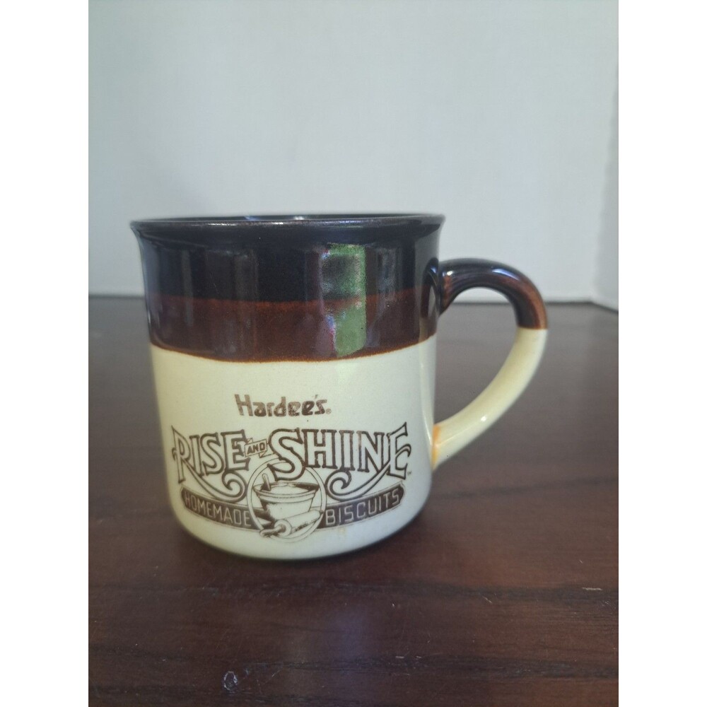1989 Hardee's Rise And Shine Brown And Tan Ceramic Coffee Mug